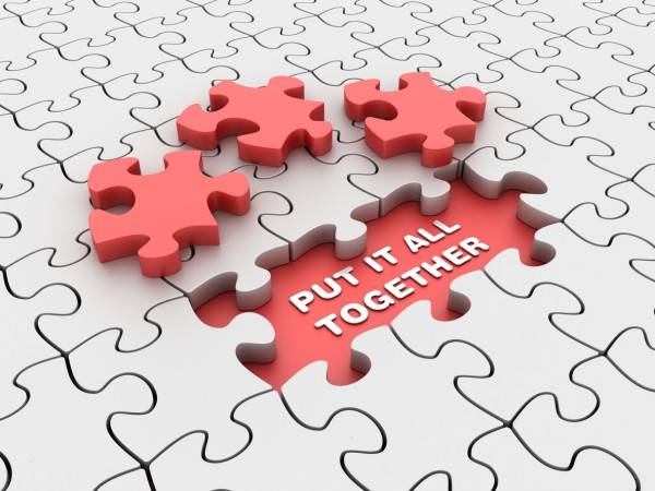 Employee onboarding - Puzzle with PUT IT ALL TOGETHER Phrase - 3D Rendering